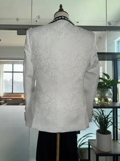 Opulent Crystal Men's Suits 3 Pieces For Banquet Party Elegant Handsome Jacquard Suit Set For Man Wedding Groom Sets S-3XL