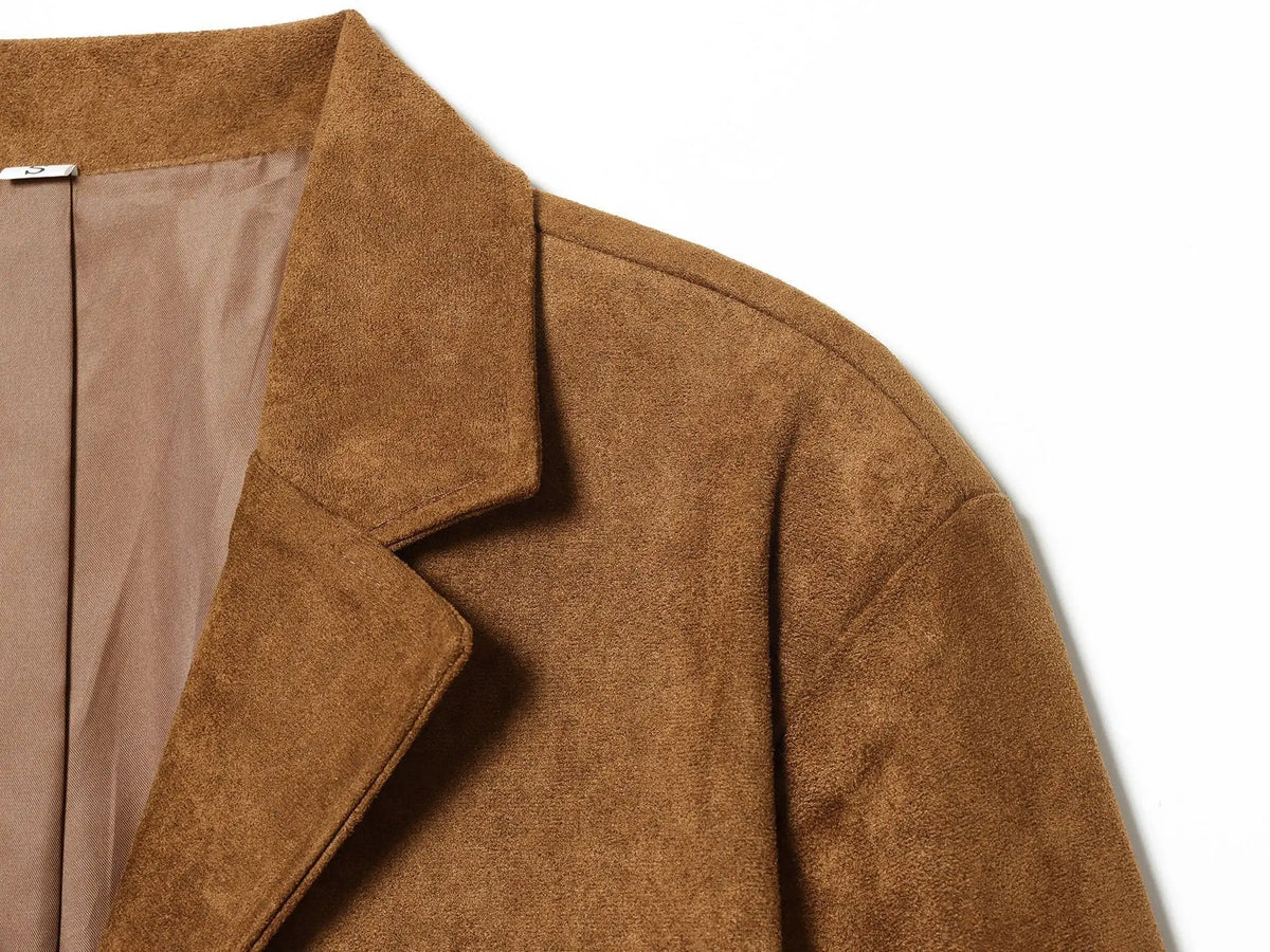 Spring Autumn New Women's Blazer Notched Collar Single Breasted Faux Suede American Retro Office Lady Elegant Coats HK15865