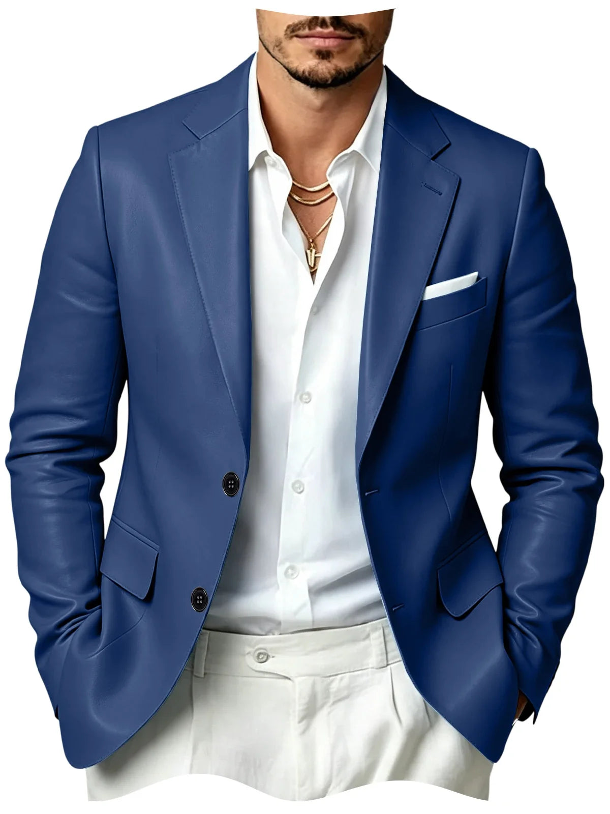 Men's Faux Leather Blazer Slim Fit 2 Button Notched Lapel Suit Jacket Business Formal Leather Sport Coat For Wedding Party