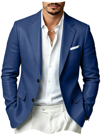 Men's Faux Leather Blazer Slim Fit 2 Button Notched Lapel Suit Jacket Business Formal Leather Sport Coat For Wedding Party