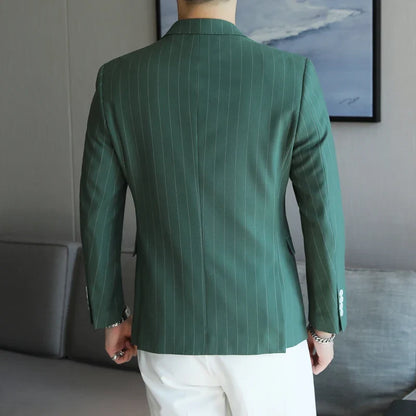 2026 Classic Striped Versatile Suit Jacket Men's Korean Fashion Casual Business Blazers Office Wedding Party Host Formal Jackets