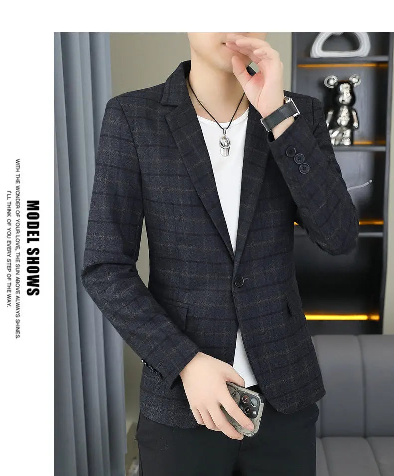 2026 Blazer Outdoor Men's Checked Fashion Business Trend Wedding Slimming Gentleman Casual Korean Travel High Formal Wear Blazer