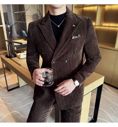 2025 Winter Woolen Men's Wedding Groom Suit Double Breasted Suit 3 Piece Set Business Casual Office Work Party Prom Dress Suits