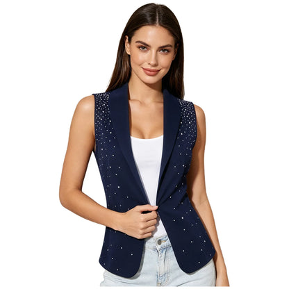 Womens Sequin Vest Lapel Sparkly Cosutme Sleeveless Vests Nightclub Jazz Dance Party Dressy Tops Rave Music Festival Waistcoat