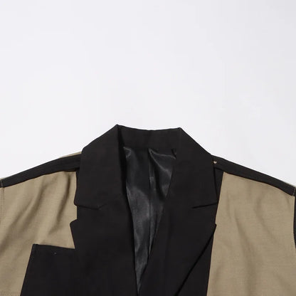 Women Blazer Elegant Contrast Color Deconstructed Trendy Multi-pocket Safari Style Patchwork Design Niche Suit-Coat HK25482