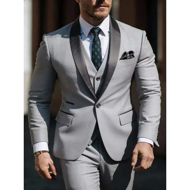 Men's 3-Piece Suit Set – Jacket, Vest & Trousers for Wedding, Prom & Business