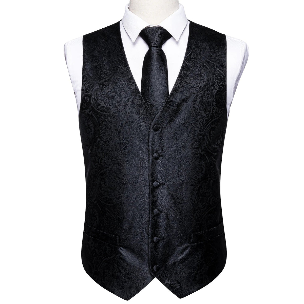 Men's Jacquard Floral V-Neck Suit Vest & Matching Tie Set, Formal Fit Waistcoat for Wedding, Prom, Business Party