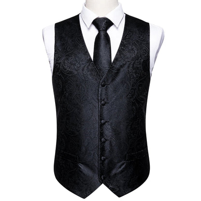 Men's Jacquard Floral V-Neck Suit Vest & Matching Tie Set, Formal Fit Waistcoat for Wedding, Prom, Business Party