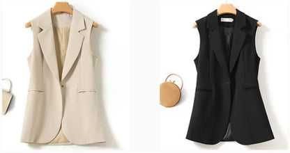 New Fashion Korean Women Vest Spring Autumn Suit Vest Sleeveless Jacket Cardigan Slim Fit Waistcoat High Quality Office Clothing