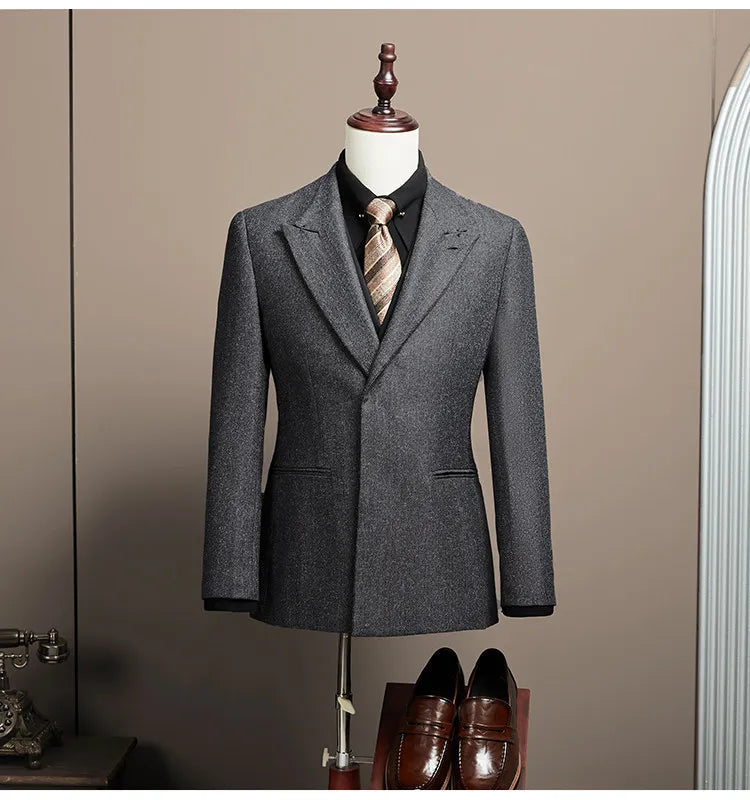 Men's Large Size Autumn Blazer – Smart Casual Polyester Suit Jacket
