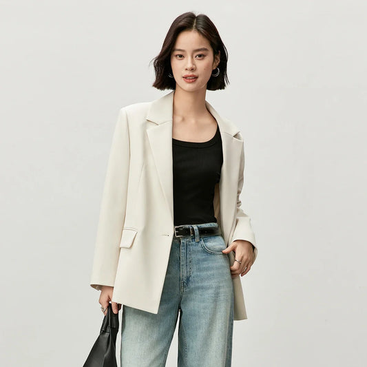 Women's Blazer 2026 Autumn Single Button Split-Hem Office Work Top Business Women Loose Elegant Outerwear 143X55915