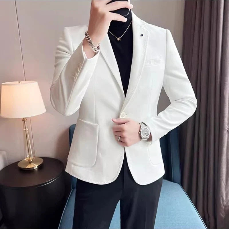 British Style Autumn Suede Business Casual Suit Jacket for Men High Quality Social Office Blazers Wedding Groom Dress Coats