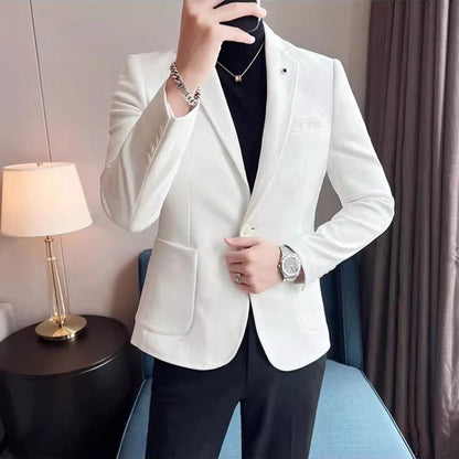 British Style Autumn Suede Business Casual Suit Jacket for Men High Quality Social Office Blazers Wedding Groom Dress Coats