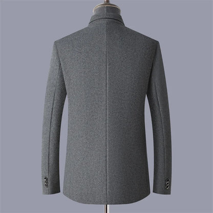 Autumn and winter woolen coats, men's young and middle-aged woolen jackets, stand-up collar woolen overcoats