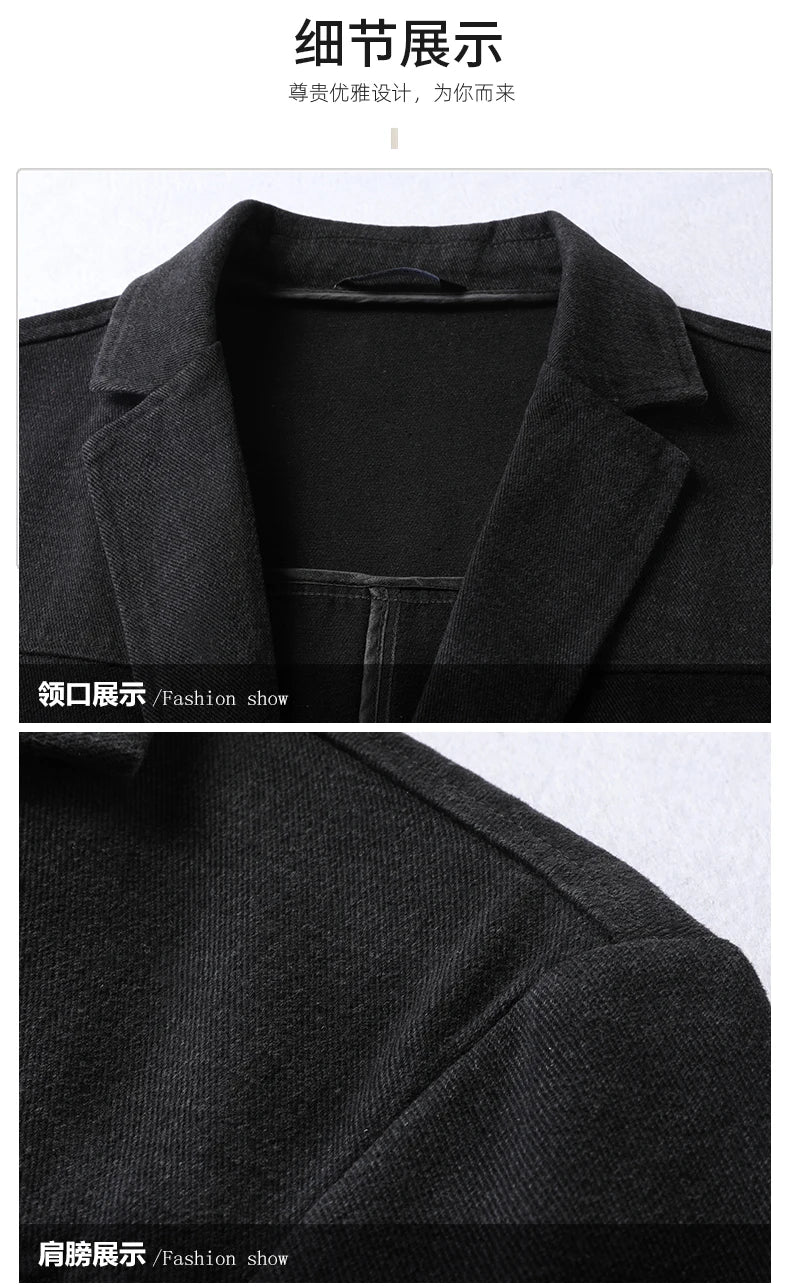 Men's Plus Size Denim Blazer – Smart Casual Single-Breasted Jacket for Big & Tall Men in Black & Blue