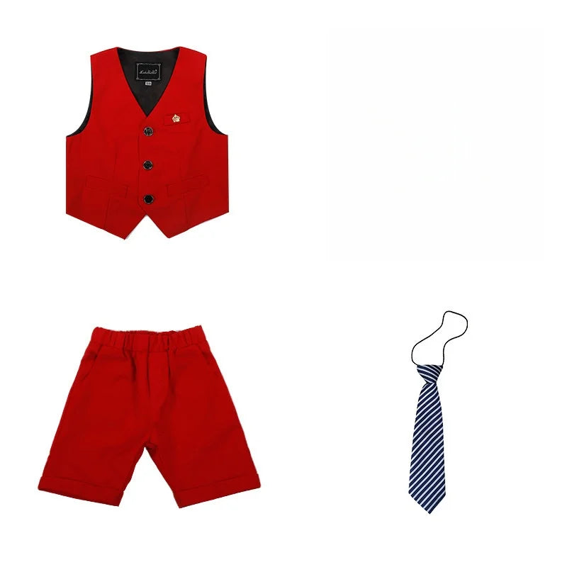 Boys Girls Summer 3Pieces School Uniform With Vest Shorts/Skirt Tie Children's Piano Host Speech Chorus Performance Costume