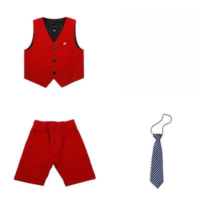 Boys Girls Summer 3Pieces School Uniform With Vest Shorts/Skirt Tie Children's Piano Host Speech Chorus Performance Costume