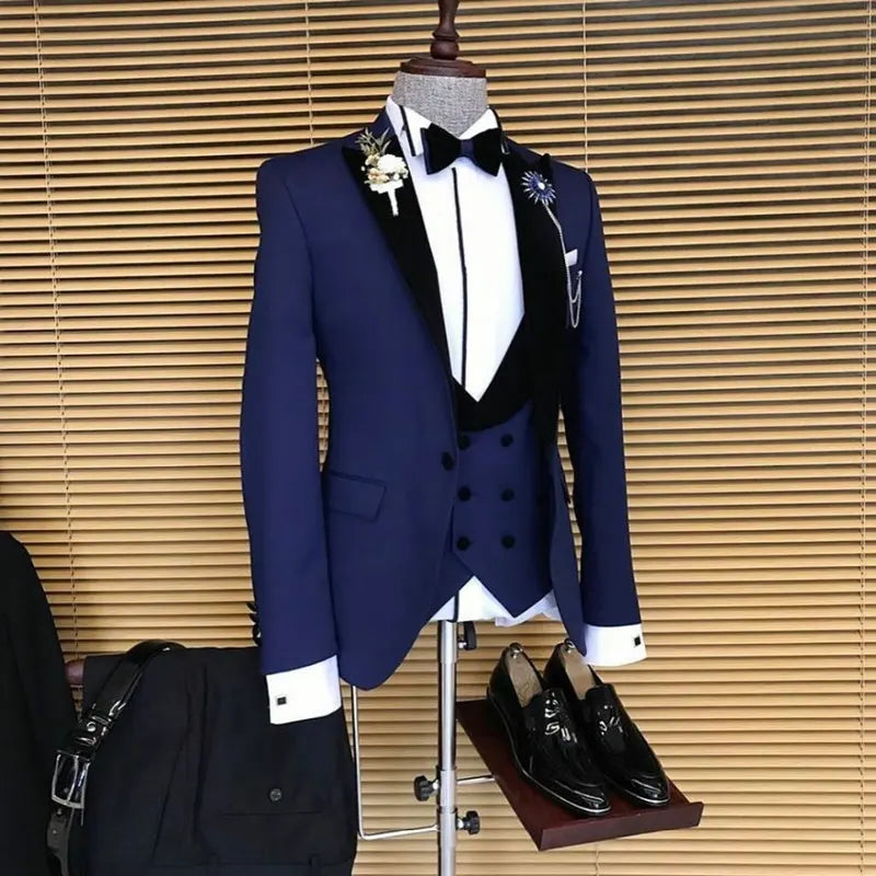 Navy Blue Fashion Design Costume Homme Party Mens Suits Wedding Suits For Men Terno Masculino Slim Fit Tuxedos Groomsman