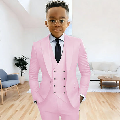 Dark Green boy's suit 3-piece jacket vest pants Peaked lapel slim fit attire for wedding prom dinner party custom kids tuxedo