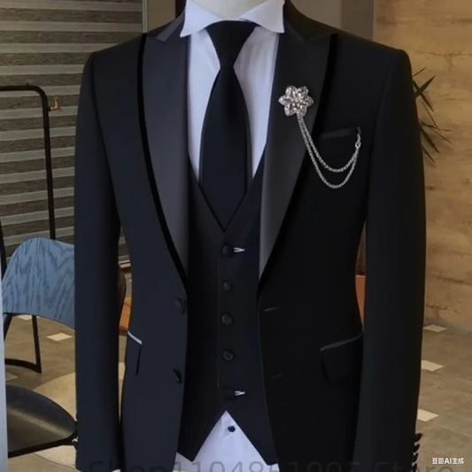 Solid Suits for Men Party Slim Wedding Tuxedos Fashion Mens Blazer Vest Pants 3 Pieces Foraml Business Suits Sets
