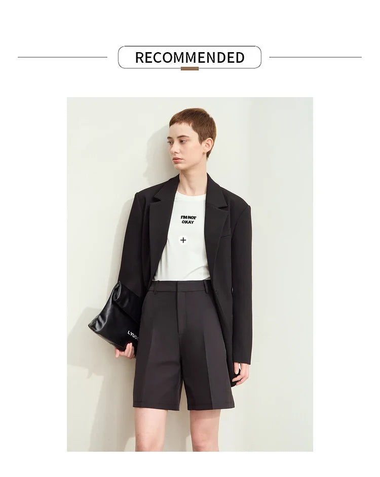 Blazers For Women 2026 Autumn New Black Jacket Notched Double Buckle Loose Mid-length Office Lady Versatile Jackets12453040