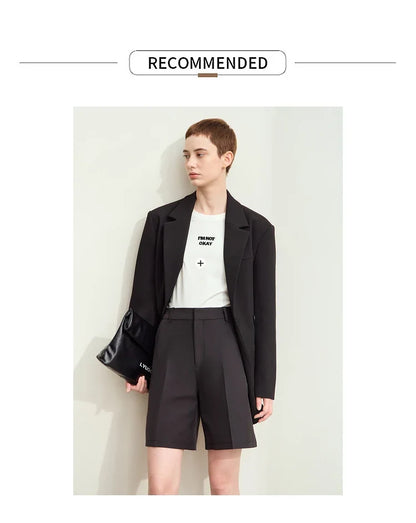 Blazers For Women 2026 Autumn New Black Jacket Notched Double Buckle Loose Mid-length Office Lady Versatile Jackets12453040