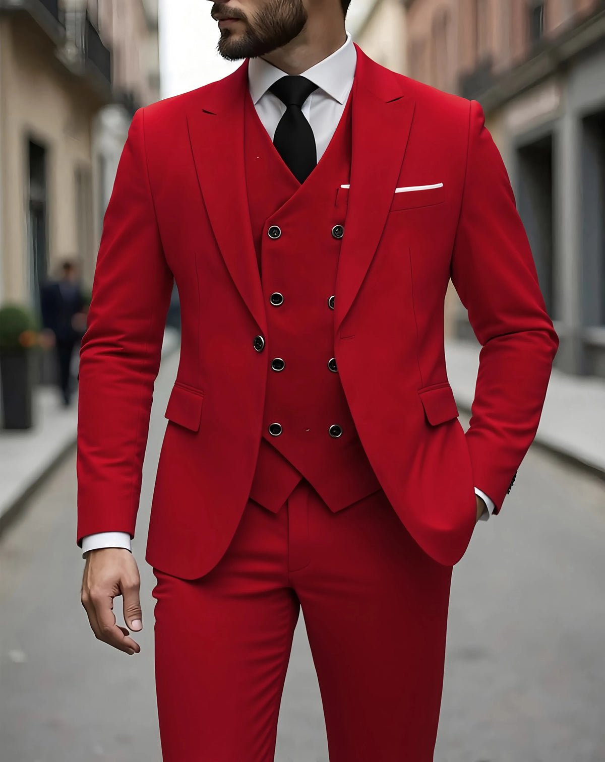 Men's Classic 3-Piece Suit Set - Slim Fit Notched Lapel Blazer with Vest & Pants, Versatile Formal Outfit for Business & Events