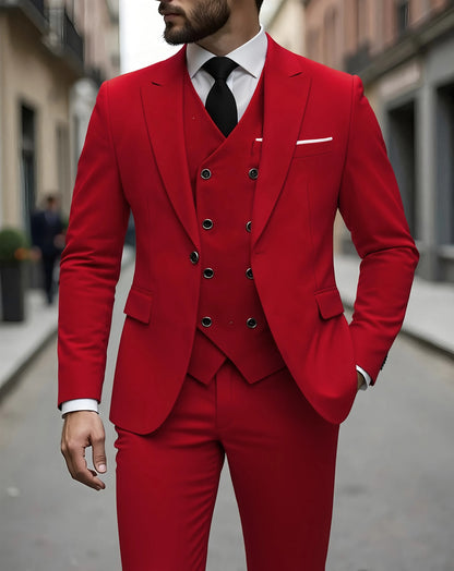 Men's Classic 3-Piece Suit Set - Slim Fit Notched Lapel Blazer with Vest & Pants, Versatile Formal Outfit for Business & Events