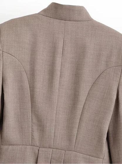 Elegant Women Cropped Blazer Jacket Double Breasted Button Slim Fit Short Suit Coat Office Lady Chic Tailored Blazer Top