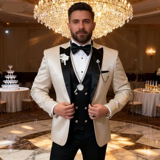 3 Piece Wedding Suits for Men Peak Lapel Double Breasted Tuxedo Jacket Vest Pants Groom Business Fashion Party Set