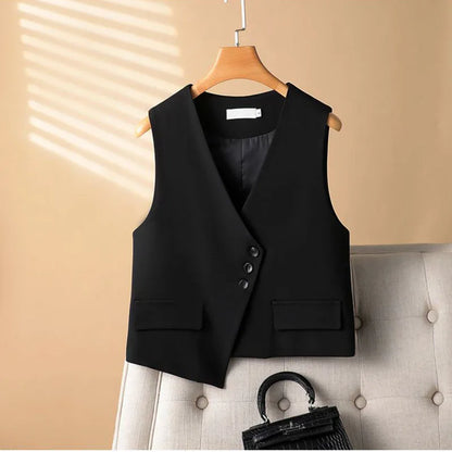 Women's Blazer Vest Spring Autumn Coats Irregular Tank Top V-neck Sleeveless Suit Vest Jacket Female Waistcoat Outerwear