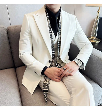 Scarf With Design Double Collar Suit Men's Business Casual Groom Wedding Slim Fit Suit Tuxedo 3-piece Set (Jacket+Vest+Pant)