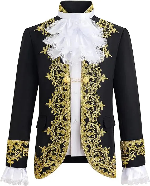 Children Golden Flower Performance Photograph Suit Boys Jacket Pants Tie 3PS Drama Dress Kids Prince Charming Cosplay Costume