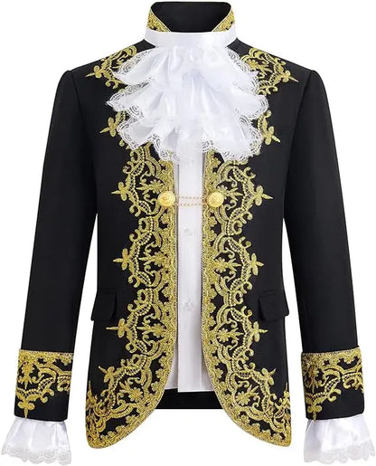 Children Golden Flower Performance Photograph Suit Boys Jacket Pants Tie 3PS Drama Dress Kids Prince Charming Cosplay Costume