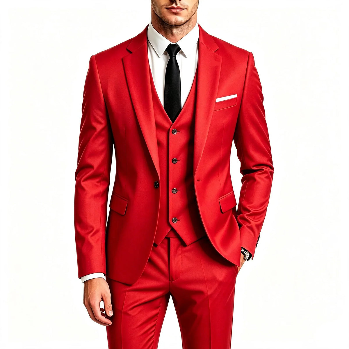 Elegant Men's 3 Pieces Suit Slim Fit 1 Button Tuxedo Blazer Vest Pants Formal Set For Business Casual Wedding Groom