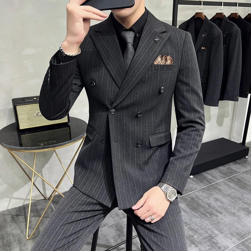 Men's Classic Striped 3-Piece Suit for Wedding, Business & Formal Occasions