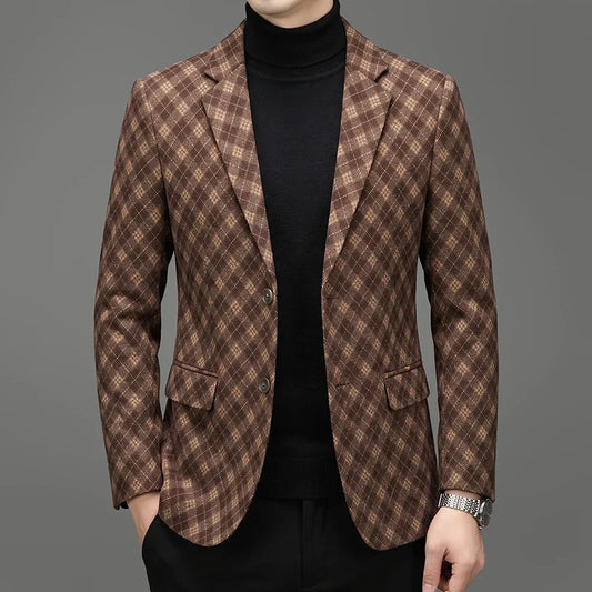 Men's Smart Casual Blazer Single-Breasted Polyester Suit Jacket for Spring Autumn