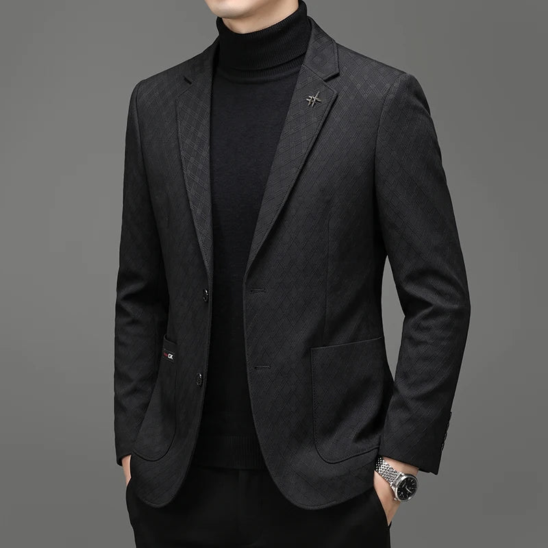 Men's Blazer Smart Casual Single-Breasted Suit Jacket for Business and Leisure – Brown, Khaki, Wine Red, Black