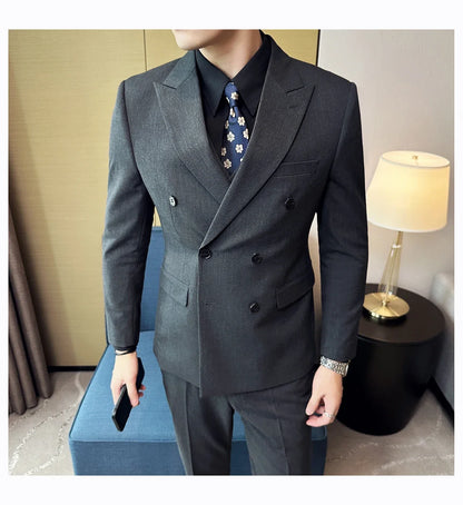 Men's Double Breasted Suit Set – Slim Fit Blazer, Vest & Pants for Wedding & Business