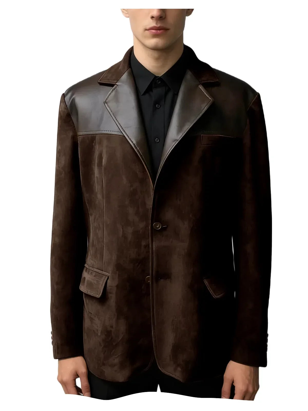 Men's Suede Blazer Single Breasted Slim Fit Classic Suit