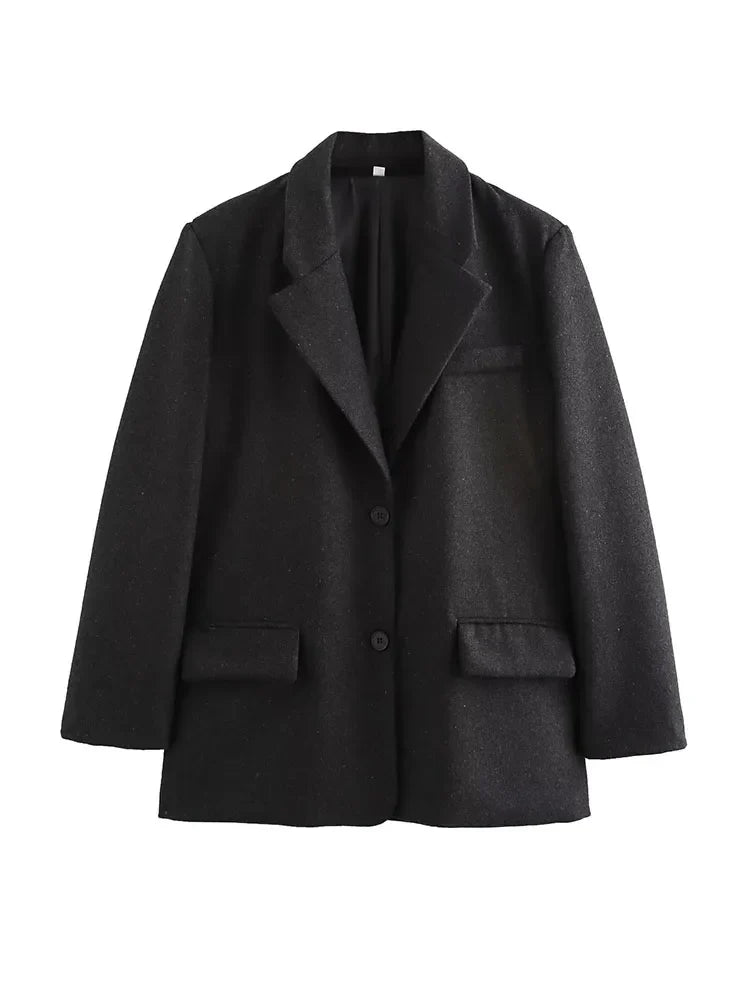 Women's Fashion Versatile Lapel Single Breasted Blazer With Shoulder Pads Female High Street Casual Long Sleeve Jacket Mujer