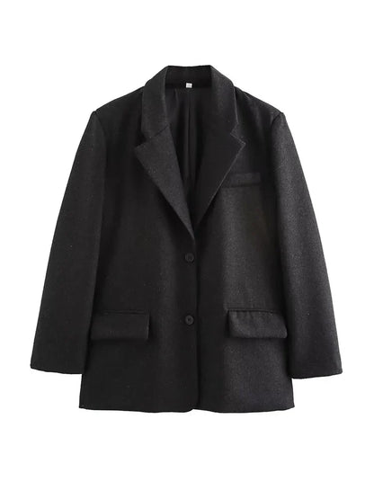 Women's Fashion Versatile Lapel Single Breasted Blazer With Shoulder Pads Female High Street Casual Long Sleeve Jacket Mujer