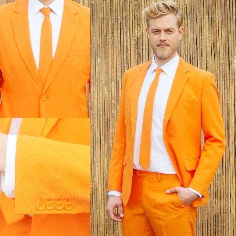 Yellow/Orange Suits for Men Slim Fit Luxury Wedding Tuxedos Fashion Mens Blazer Party Pants 2 Pieces Formal Business Suits Sets