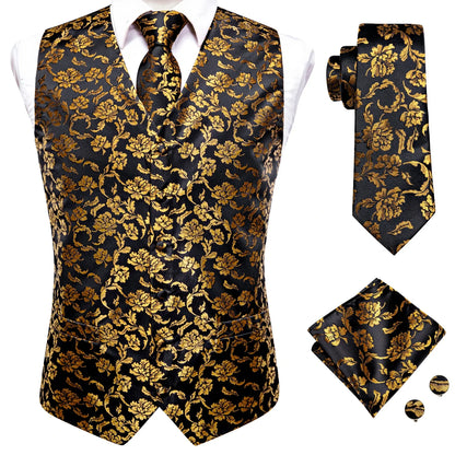 Men's Suit Vest 4-Piece Set | Woven Paisley Waistcoat with Tie, Pocket Square & Cufflinks | Wedding & Business Formal