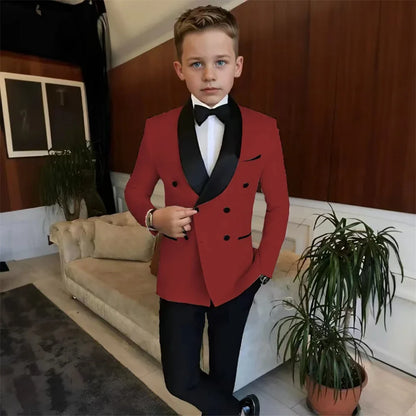 Double Breasted Kids Tuxedo 2 Pieces Holiday Outfit,High Quality Shawl Lapel Boys Suits Weddin Wear,Plus Size Suit Set