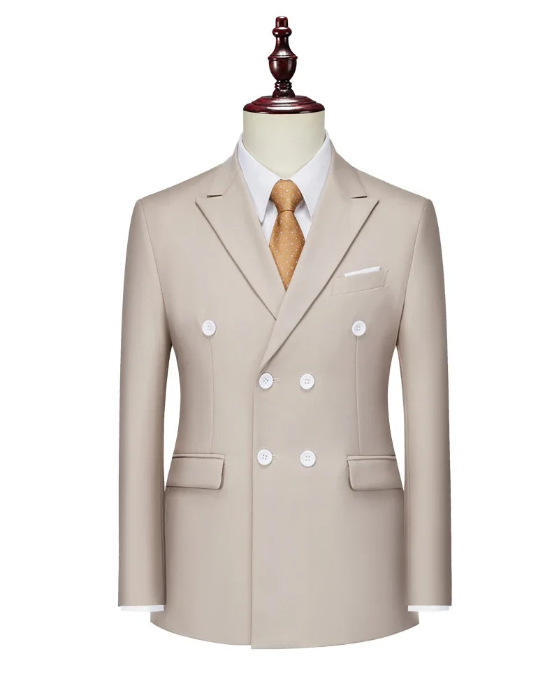 Men's Double Breasted Blazer – Formal Solid Color Suit Jacket for Weddings & Business