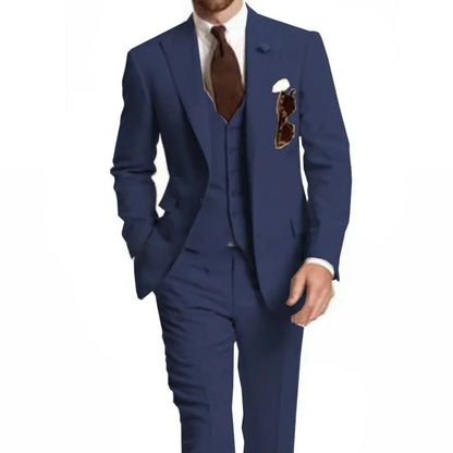 Men's Slim Fit Peak Lapel Wedding Suits 3-Piece Fashion Solid Formal Business Wear Blazer Vest Pants Groom Tuxedo Costume Homme