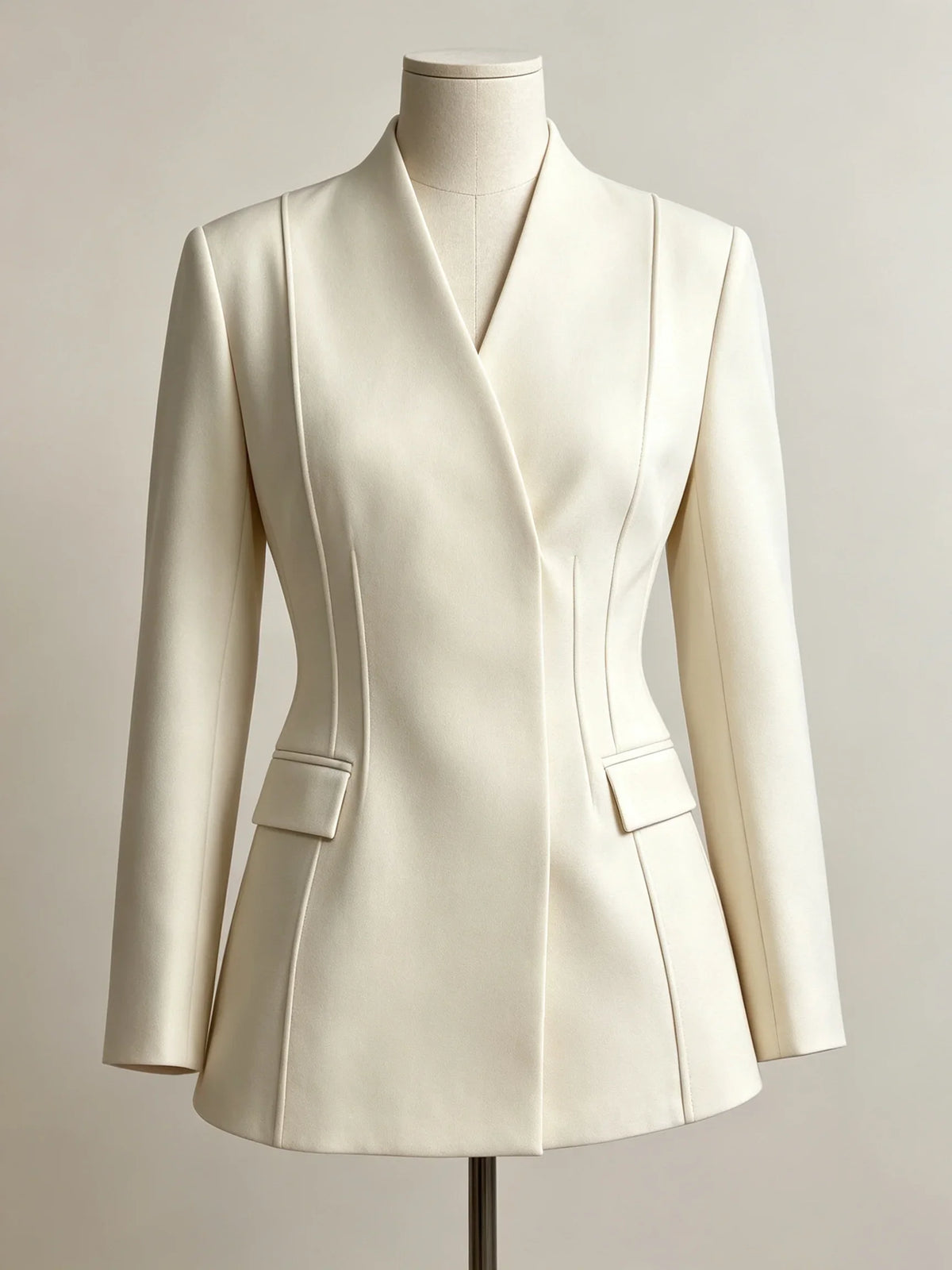 2026 New Women V Neck Blazer No Lapel Waist Shaping Suit Jacket Elegant Office Formal Outerwear 5 Colors