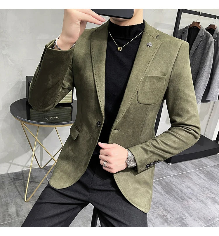 Men's Velvet Slim Fit Blazer Smart Casual Wedding Suit Jacket