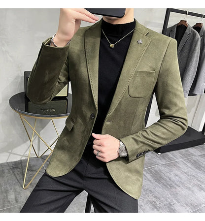 Men's Velvet Slim Fit Blazer Smart Casual Wedding Suit Jacket